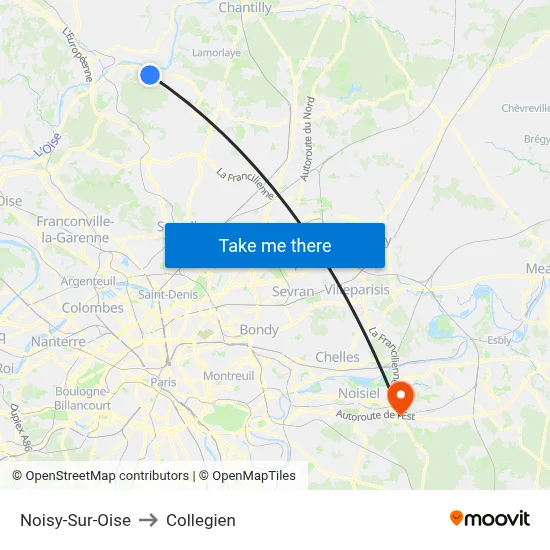 Noisy-Sur-Oise to Collegien map