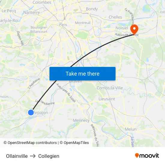 Ollainville to Collegien map