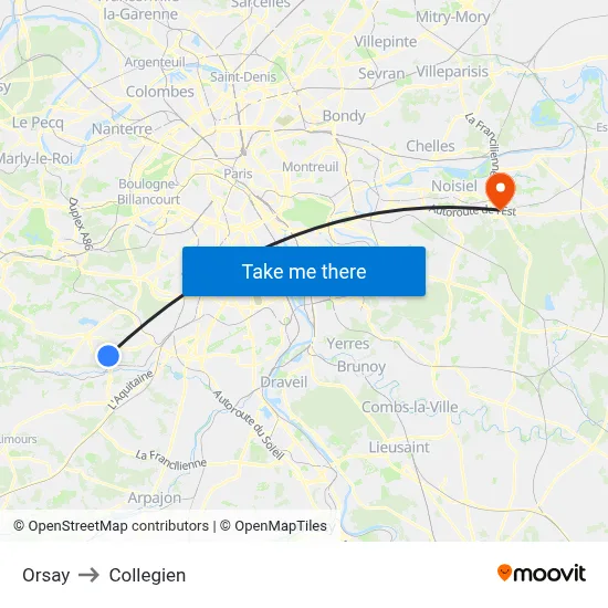 Orsay to Collegien map