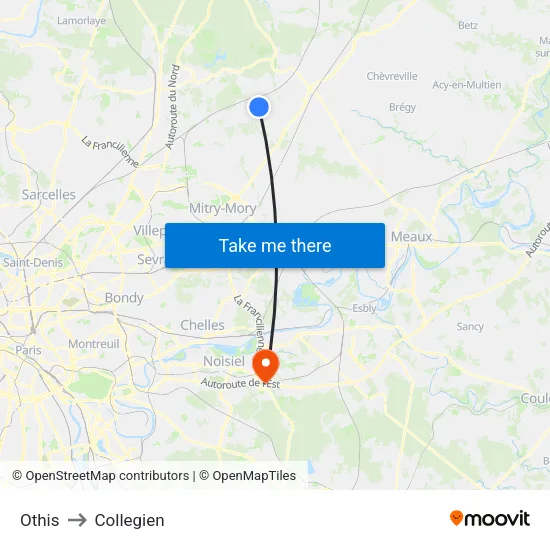Othis to Collegien map