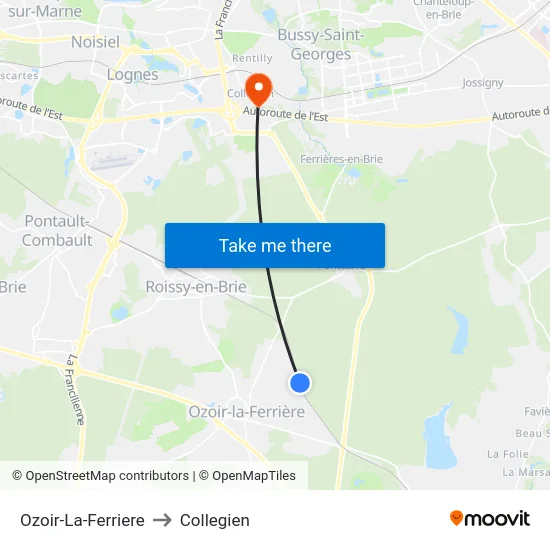 Ozoir-La-Ferriere to Collegien map