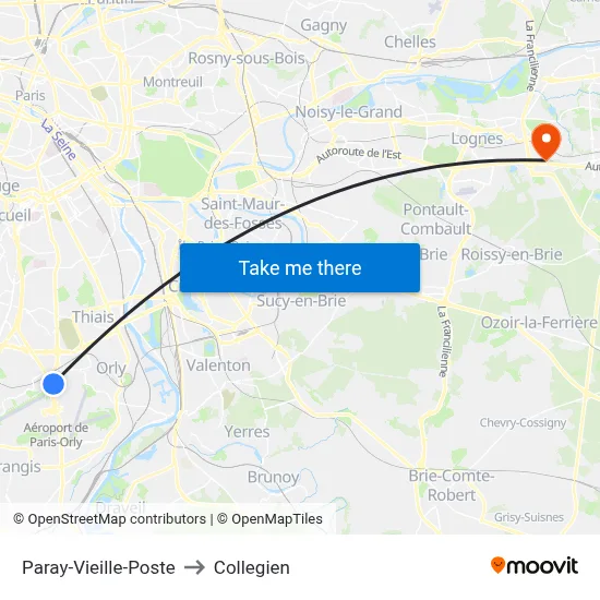 Paray-Vieille-Poste to Collegien map