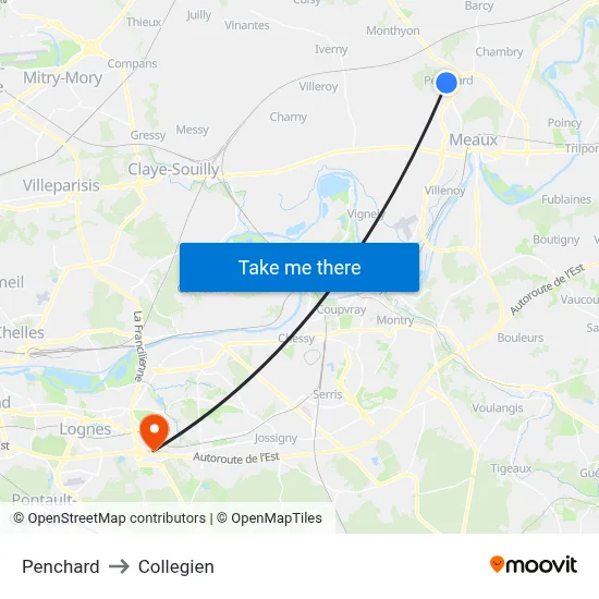 Penchard to Collegien map