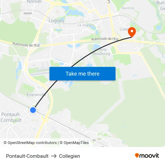 Pontault-Combault to Collegien map