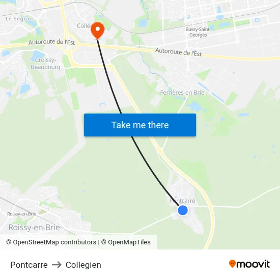 Pontcarre to Collegien map