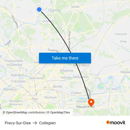 Precy-Sur-Oise to Collegien map