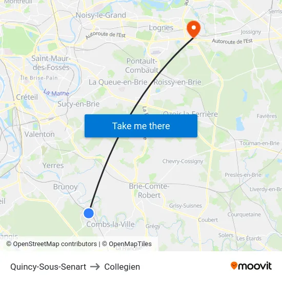 Quincy-Sous-Senart to Collegien map
