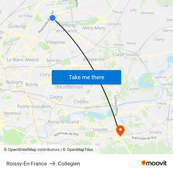 Roissy-En-France to Collegien map