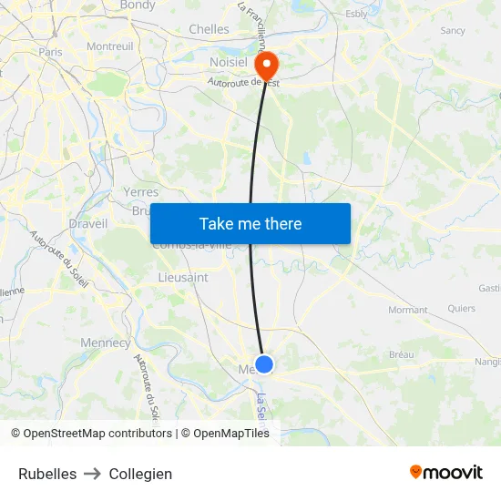 Rubelles to Collegien map