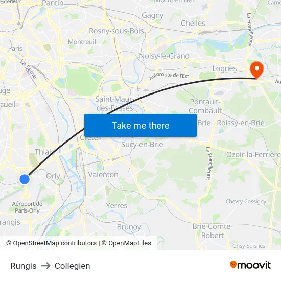 Rungis to Collegien map