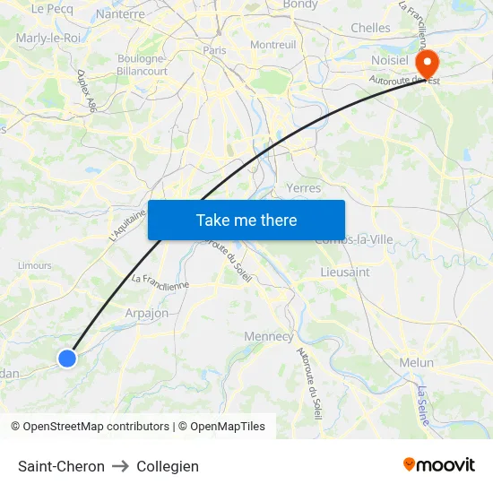 Saint-Cheron to Collegien map