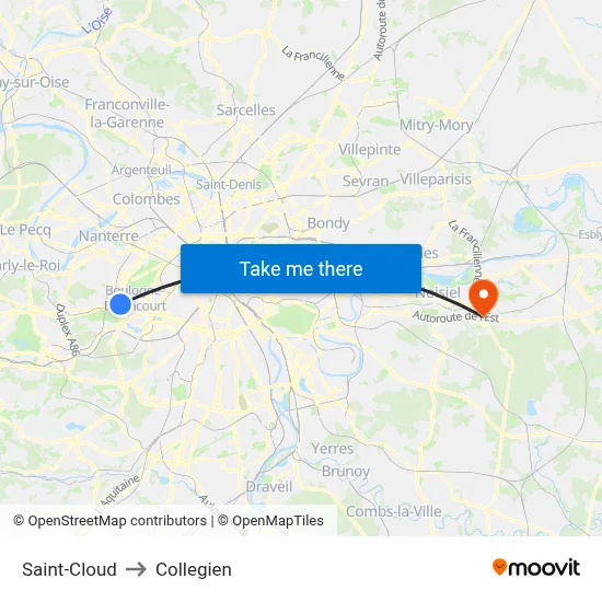 Saint-Cloud to Collegien map