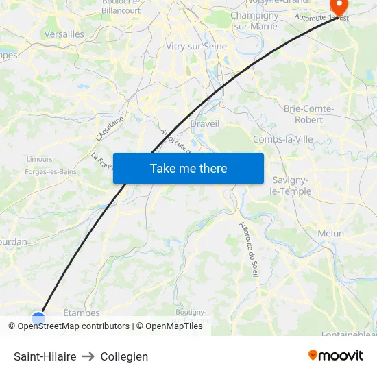 Saint-Hilaire to Collegien map