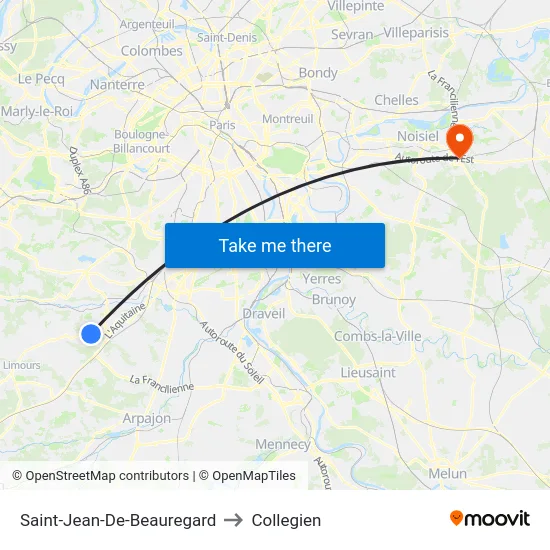 Saint-Jean-De-Beauregard to Collegien map