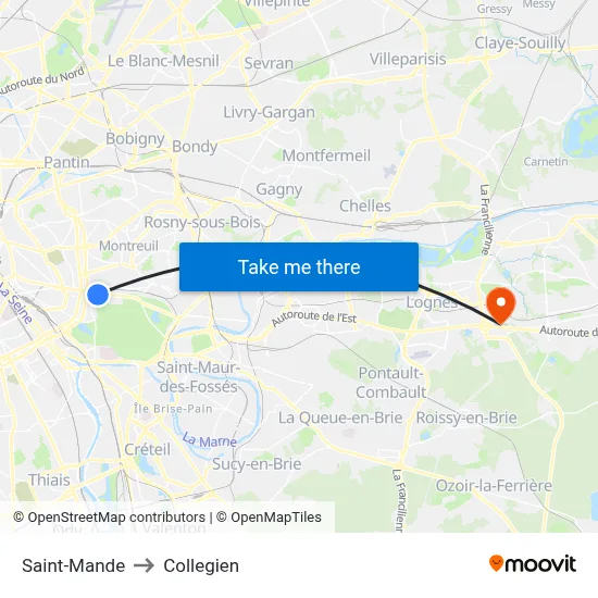 Saint-Mande to Collegien map