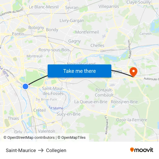 Saint-Maurice to Collegien map