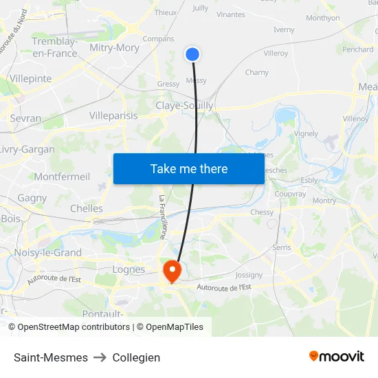Saint-Mesmes to Collegien map