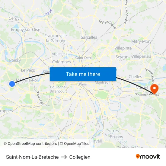 Saint-Nom-La-Breteche to Collegien map