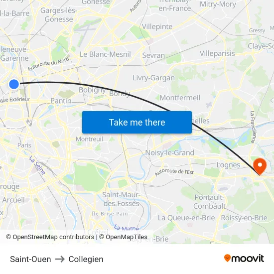 Saint-Ouen to Collegien map
