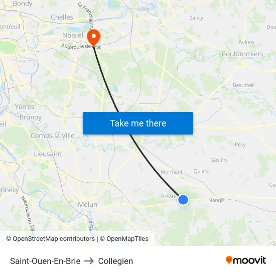 Saint-Ouen-En-Brie to Collegien map