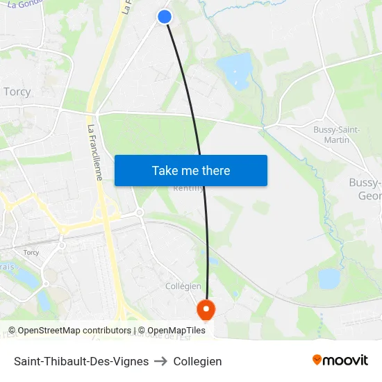 Saint-Thibault-Des-Vignes to Collegien map