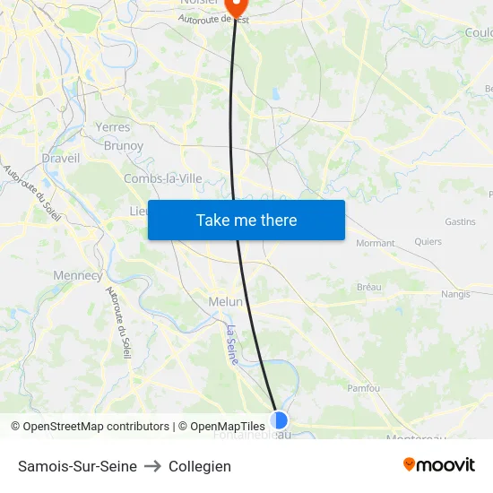 Samois-Sur-Seine to Collegien map