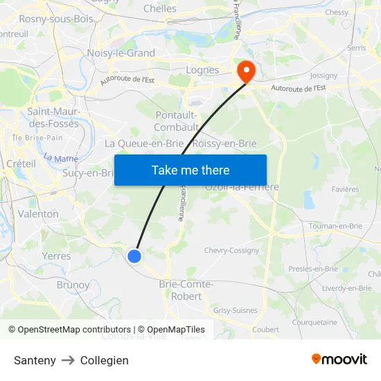 Santeny to Collegien map