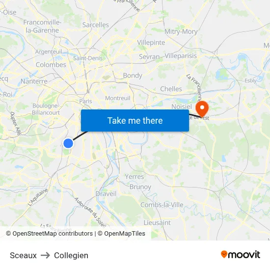 Sceaux to Collegien map