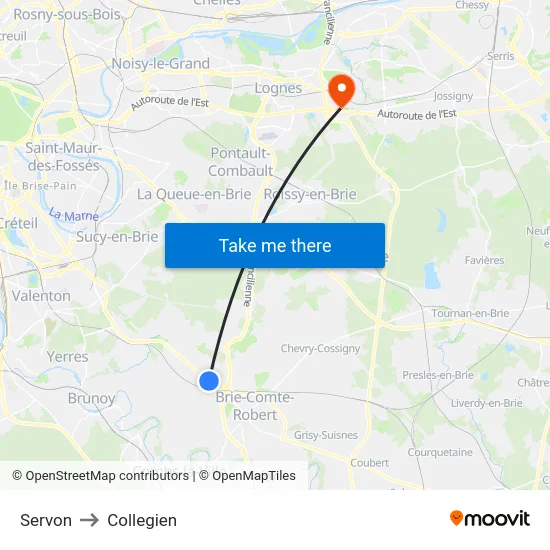 Servon to Collegien map