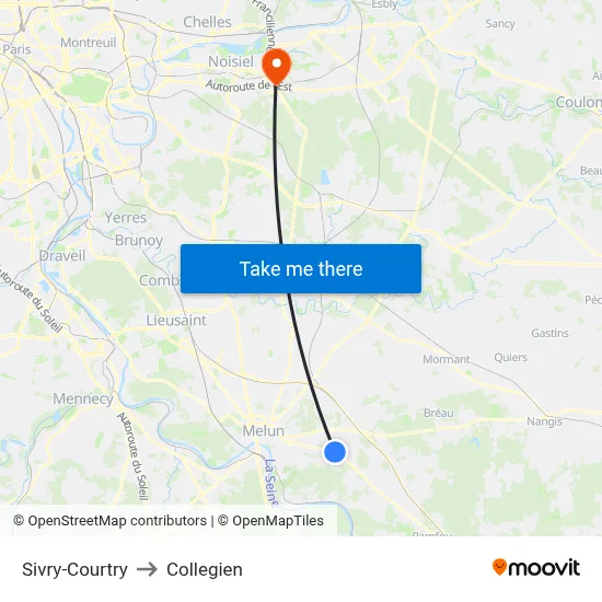 Sivry-Courtry to Collegien map