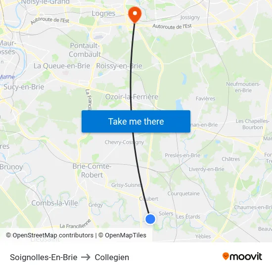 Soignolles-En-Brie to Collegien map