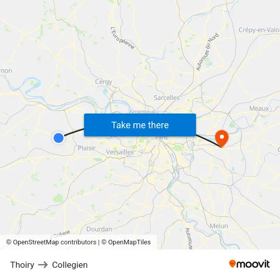 Thoiry to Collegien map