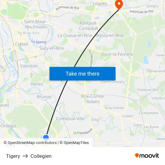 Tigery to Collegien map