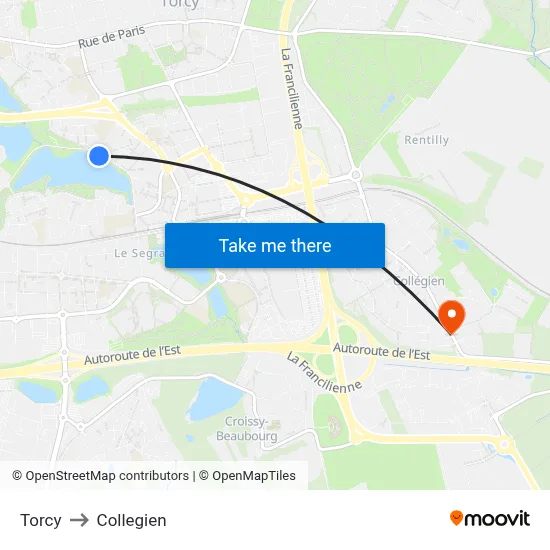 Torcy to Collegien map
