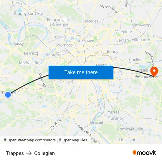 Trappes to Collegien map