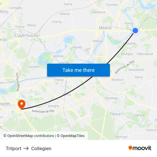 Trilport to Collegien map