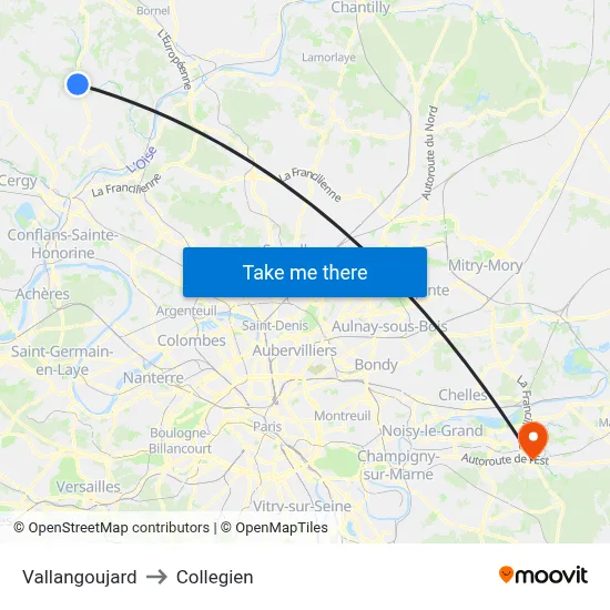 Vallangoujard to Collegien map