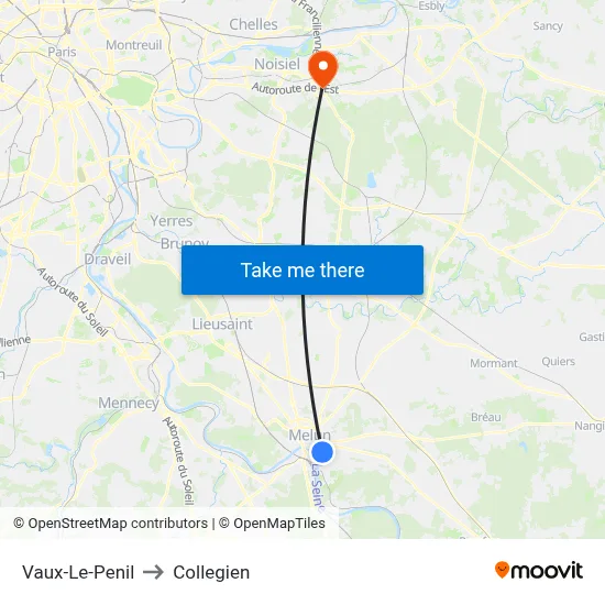 Vaux-Le-Penil to Collegien map