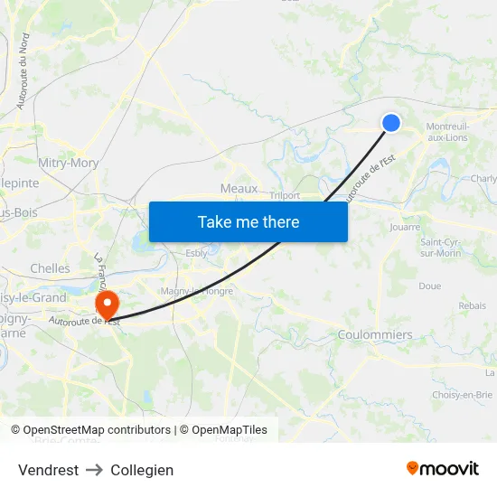 Vendrest to Collegien map