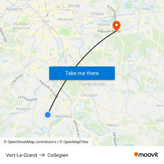 Vert-Le-Grand to Collegien map