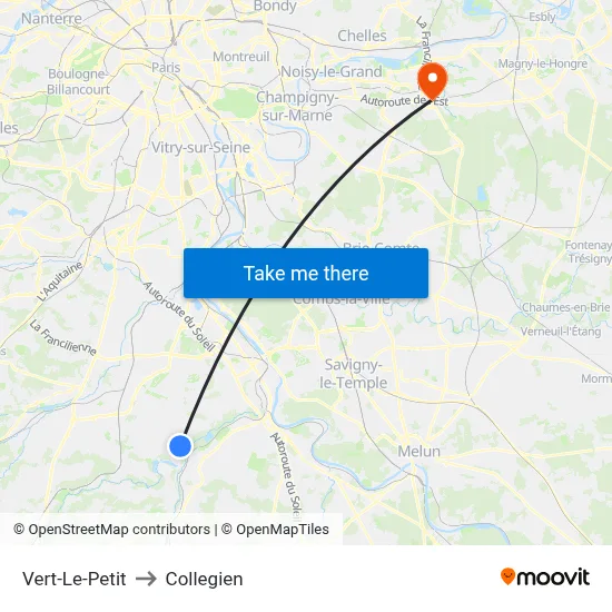 Vert-Le-Petit to Collegien map