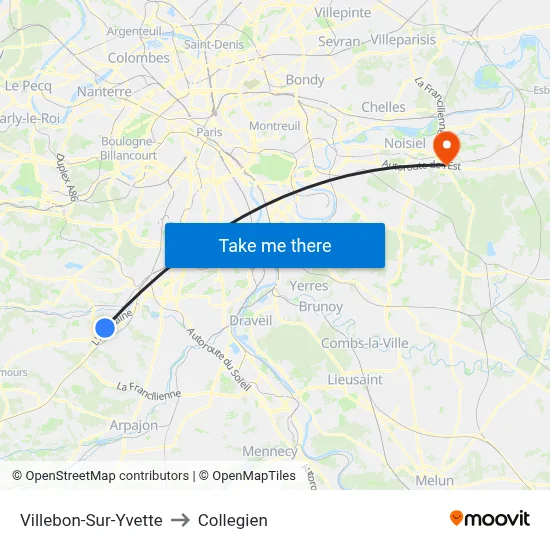 Villebon-Sur-Yvette to Collegien map