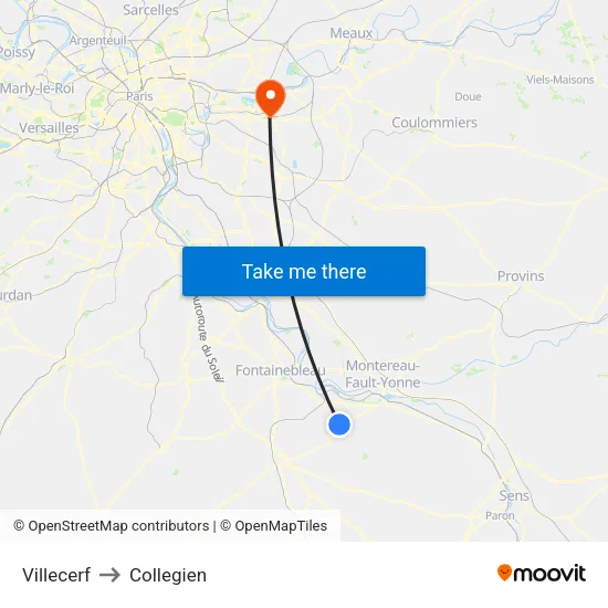 Villecerf to Collegien map