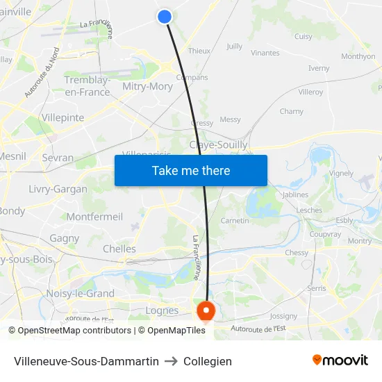 Villeneuve-Sous-Dammartin to Collegien map