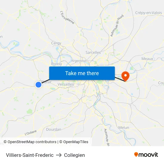 Villiers-Saint-Frederic to Collegien map