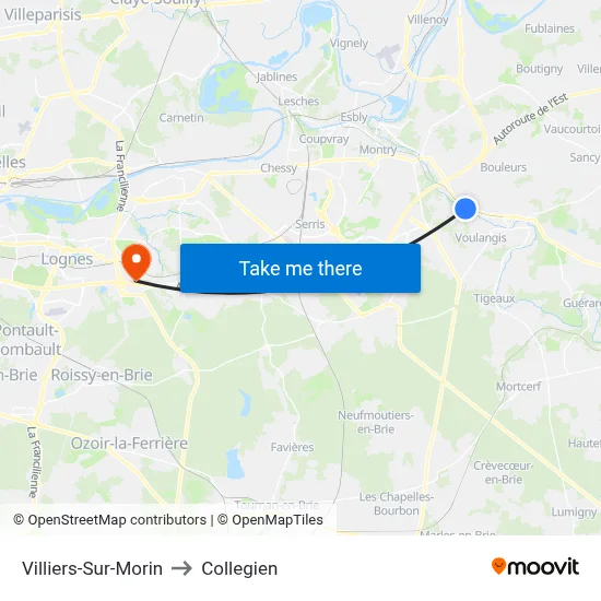Villiers-Sur-Morin to Collegien map