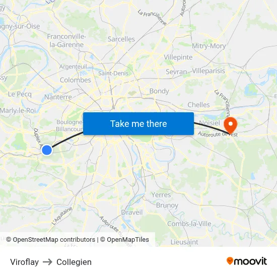 Viroflay to Collegien map