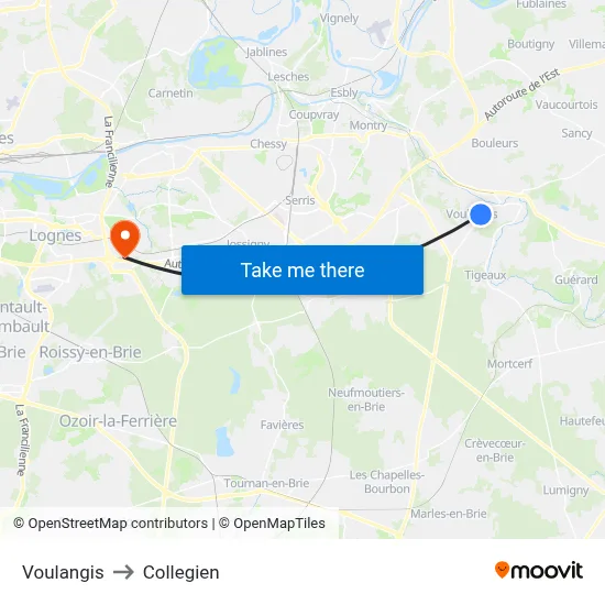 Voulangis to Collegien map