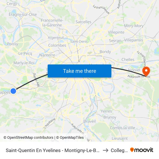 Saint-Quentin En Yvelines - Montigny-Le-Bretonneux to Collegien map