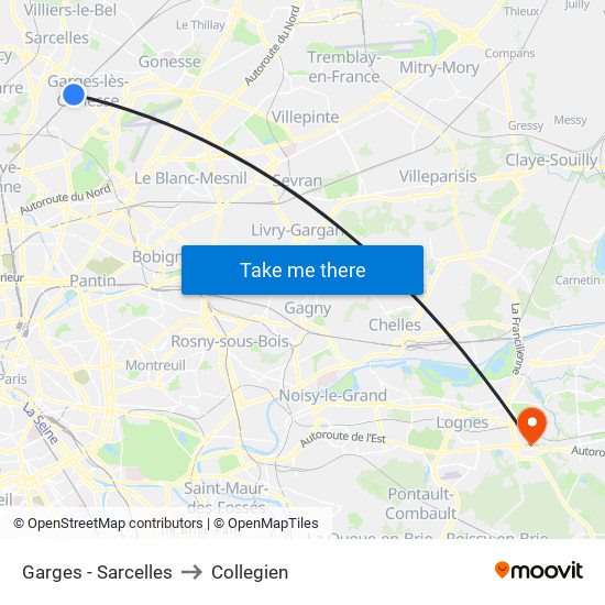 Garges - Sarcelles to Collegien map